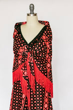 Load image into Gallery viewer, 1970s Maxi Dress Printed Shawl Set Fringe S