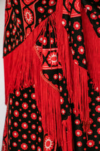 Load image into Gallery viewer, 1970s Maxi Dress Printed Shawl Set Fringe S