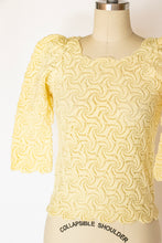 Load image into Gallery viewer, 1970s Crochet Blouse Semi Sheer Knit Top S