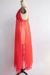 1960s Nightgown Nylon Chiffon Lingerie Sheer Slip S/M