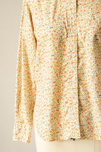 1970s Shirt Cotton Floral Blouse S