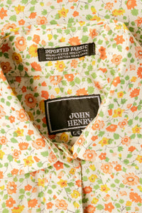 1970s Shirt Cotton Floral Blouse S