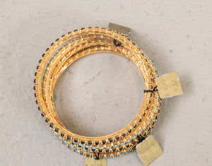 Bangle Bracelet Set Rhinestone 5 NOS Colored 70s