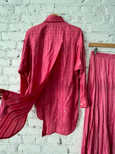 1980s Silk Ensemble Pink Blouse Skirt Set S