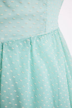 Load image into Gallery viewer, 1950s Dress Sea Foam Flocked Polka Dot Gown Small