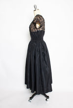 Load image into Gallery viewer, 1940s Dress Black Lace Full Skirt Gown Small