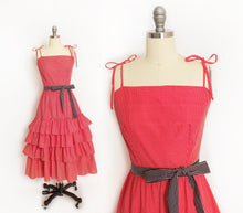 Load image into Gallery viewer, 1970s Dress Red Polka Dot Ruffle Full Skirt M