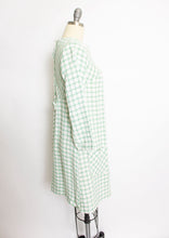 Load image into Gallery viewer, 1960s Dress Linen Green Beige Windowpane Plaid S