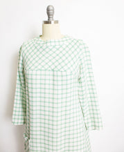 Load image into Gallery viewer, 1960s Dress Linen Green Beige Windowpane Plaid S