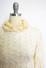Load image into Gallery viewer, 1970s Dress Beige Ruffle Full Length Eyelet Maxi Gown Small
