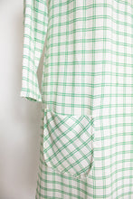 Load image into Gallery viewer, 1960s Dress Linen Green Beige Windowpane Plaid S
