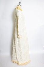 Load image into Gallery viewer, 1970s Dress Beige Ruffle Full Length Eyelet Maxi Gown Small