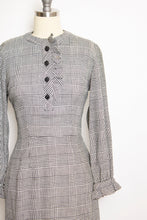 Load image into Gallery viewer, Vintage 1950s Dress Wool Herringbone Ruffle Fitted Day 50s Small