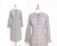Load image into Gallery viewer, Vintage 1950s Dress Wool Herringbone Ruffle Fitted Day 50s Small