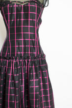 Load image into Gallery viewer, 1940s Dress Black Pink Taffeta Illusion Gown 40s Small
