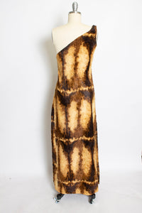 1960s Burlesque Costume Faux Fur Long Dress XS