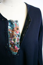 Load image into Gallery viewer, 1920s Day Dress Wool Navy BEADED Flapper Deco M