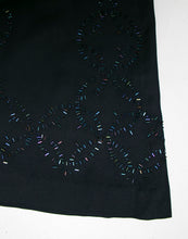 Load image into Gallery viewer, 1920s Day Dress Wool Navy BEADED Flapper Deco M