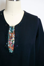 Load image into Gallery viewer, 1920s Day Dress Wool Navy BEADED Flapper Deco M