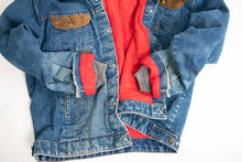 Load image into Gallery viewer, 1980s Denim Jacket Quilted Red Jean Coat Corduroy Large