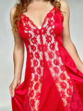 Load image into Gallery viewer, 1980s Nightgown Sheer Lace Long Slip Lingerie Dress Red