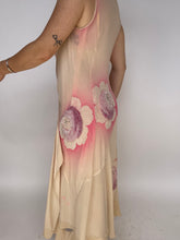 Load image into Gallery viewer, 1920s Dress Silk Chiffon Beaded Air Brushed Floral Deco Gown M
