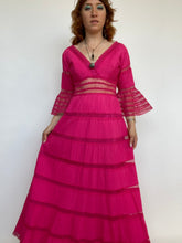 Load image into Gallery viewer, 1960s Mexican Wedding Dress Sheer Lace Maxi Boho M