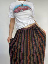 Load image into Gallery viewer, 1980s Silk Full Midi Skirt Patterned Stripe L