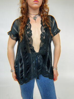 1980s Silk Blouse Sheer Lace Designer Holly Lueders