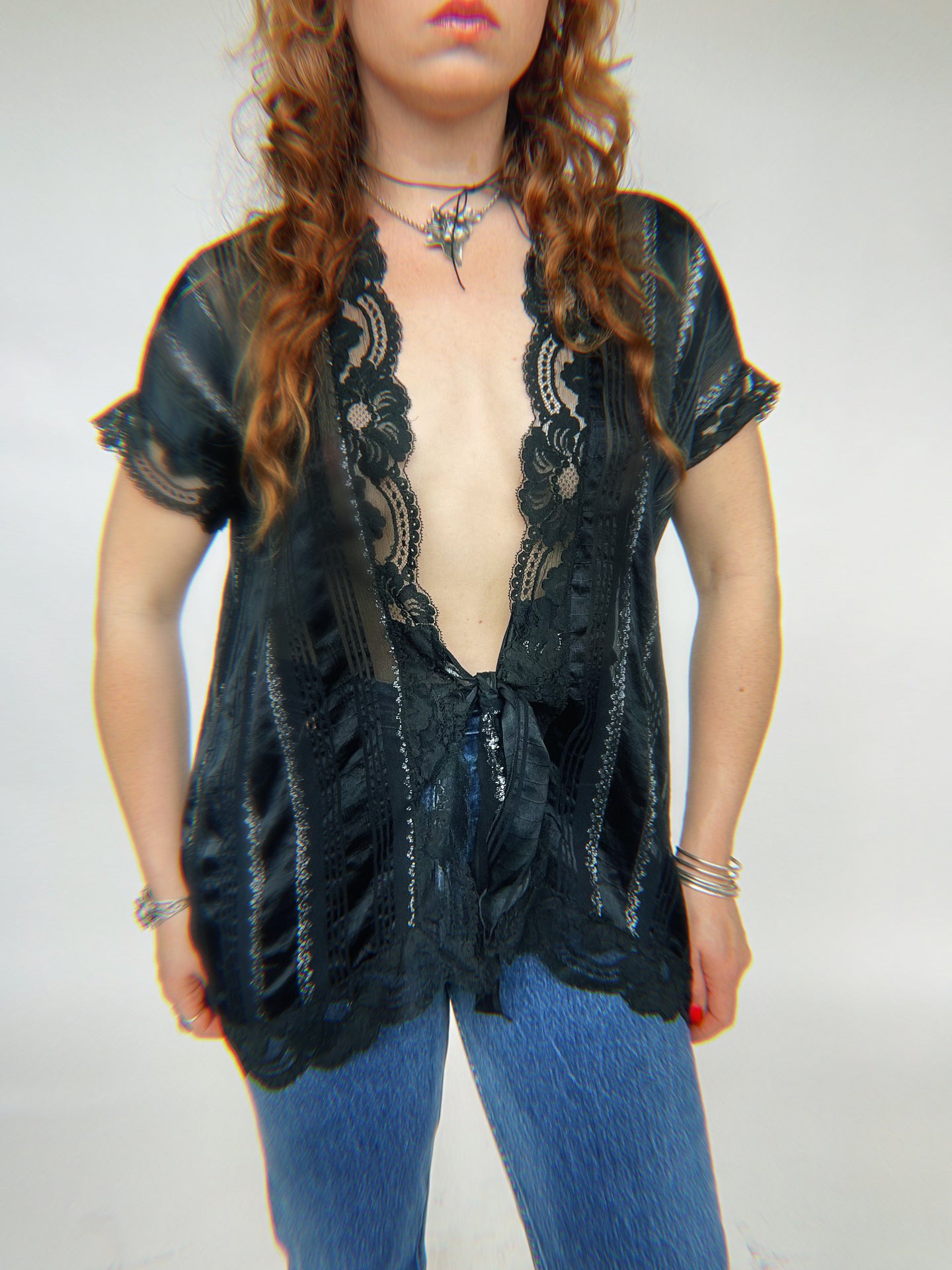 1980s Silk Blouse Sheer Lace Designer Holly Lueders