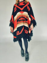 Load image into Gallery viewer, Ralph Lauren Hand Knit Wool Wrap Sweater Fringe Poncho Southwestern