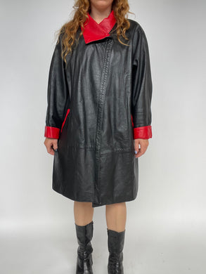 1980s Leather Jacket Oversized Swing Coat M/S
