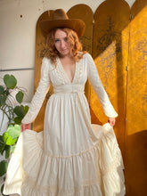 Load image into Gallery viewer, Vintage 1970s Gunne Sax Dress Maxi Coton Lace sz 11