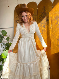 Vintage 1970s Gunne Sax Dress Maxi Coton Lace sz 11