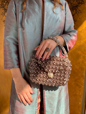 1960s Purse Chunky 3D Beaded Smokey Pearl Hand Bag