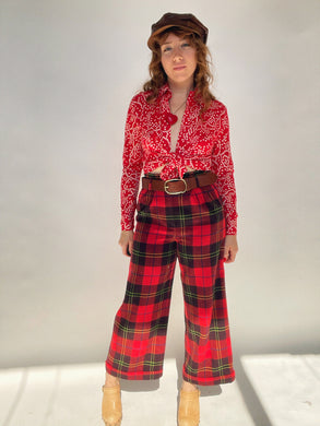 1980s Pants Wool Plaid High Waist Trousers Benneton S