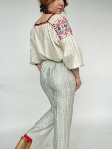 1960s Lounge Pants Silver Metallic Lamé S