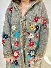 Load image into Gallery viewer, 1970s Sweater Wool Chunky Knit Floral Hooded Long