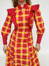 Load image into Gallery viewer, 1970s Maxi Dress Patchwork Cotton Prairie Gown S