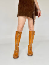 Load image into Gallery viewer, 1970s Frye Boots Knee High Lace Up Western Granny Campus Black Label Leather 9
