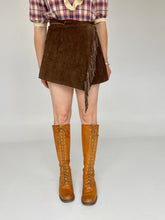 Load image into Gallery viewer, 1970s Suede Leather Micro Mini Fringe Wrap Skirt Boho Hippie S