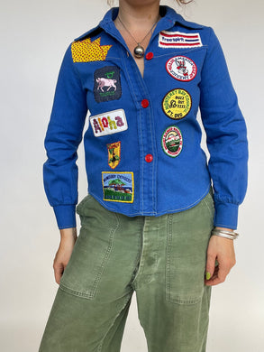 1970s Shirt Patch Appliqué Cotton Button Up Long Sleeve XS  P