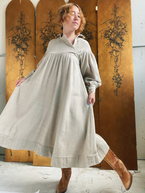 1970s Tent Dress Beige woven cotton Balloon Sleeve S