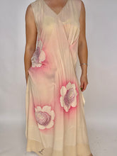 Load image into Gallery viewer, 1920s Dress Silk Chiffon Beaded Air Brushed Floral Deco Gown M