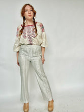 Load image into Gallery viewer, 1960s Lounge Pants Silver Metallic Lamé S
