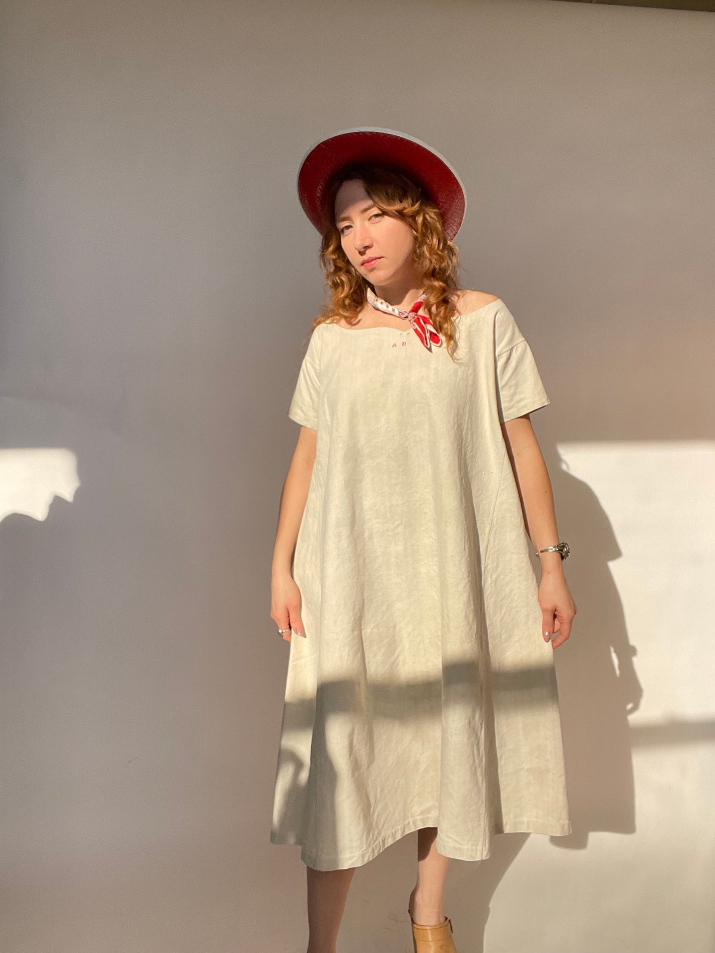 Antique Edwardian Nightgown Cotton 1910s Dress L