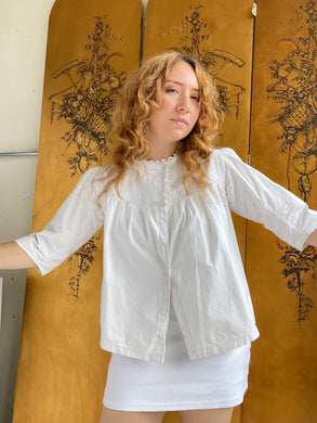 1910s Bed Jacket Cotton Embroidered Lingerie Top