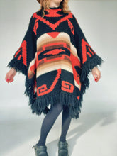 Load image into Gallery viewer, Ralph Lauren Hand Knit Wool Wrap Sweater Fringe Poncho Southwestern