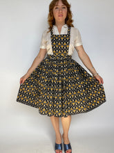 Load image into Gallery viewer, 1950s Pinafore Full Skirt  Cotton Lace Novelty Folk Print XS / S