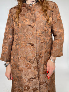 1960s Brocade Coat Copper Brown Evening M/L